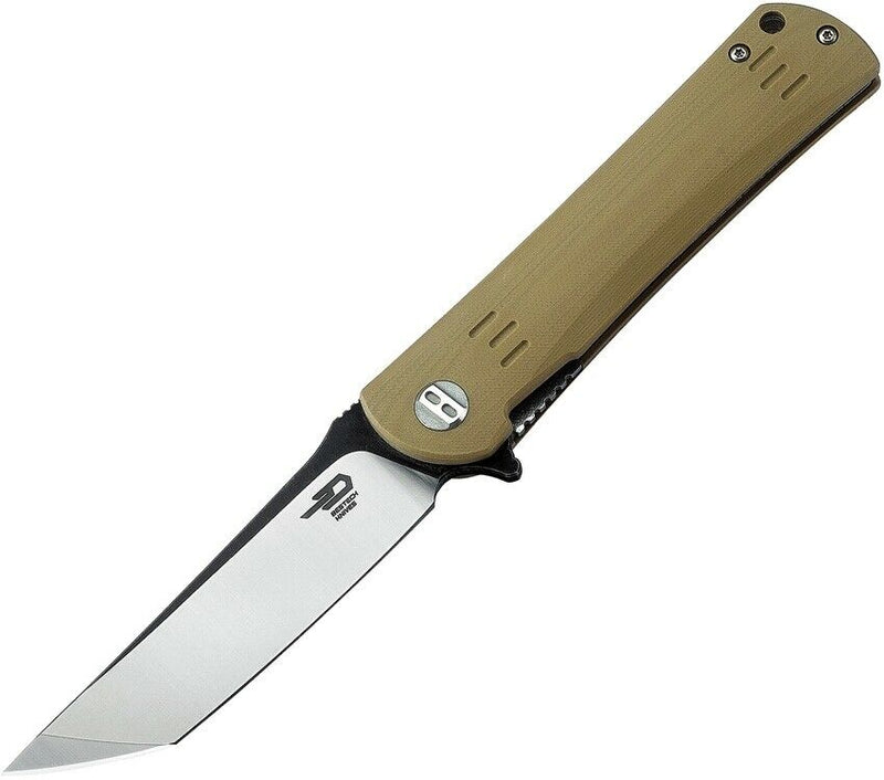 Bestech Kendo Linerlock Folding Knife 3.75" D2 Tool Steel Tanto Blade Tan G10 Handle G06C2 -Bestech Knives - Survivor Hand Precision Knives & Outdoor Gear Store