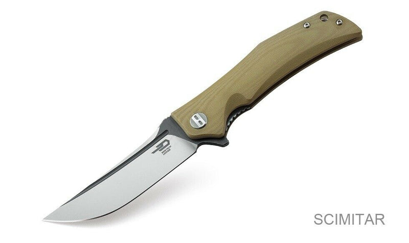 Bestech Knives Scimitar Linerlock Folding Knife 3.75" D2 Tool Steel Blade Tan G10 Handle G05C2 -Bestech Knives - Survivor Hand Precision Knives & Outdoor Gear Store