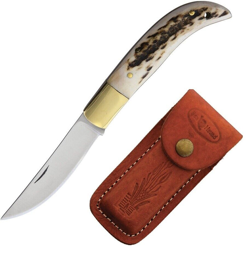 Fox-N-Hound Folding Knife 3.25" Satin Finish Stainless Steel Blade Stag Handle 623 -Fox-N-Hound - Survivor Hand Precision Knives & Outdoor Gear Store