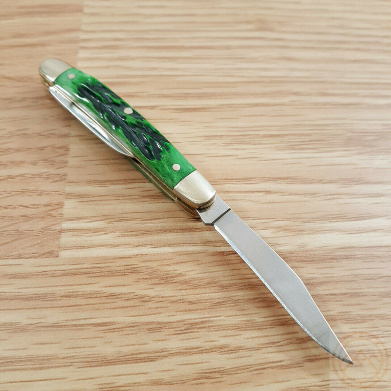 Hen & Rooster Pocket Knife Stainless Steel Clip And Pen Blades Green Pick Bone Handle 302GPB -Hen & Rooster - Survivor Hand Precision Knives & Outdoor Gear Store