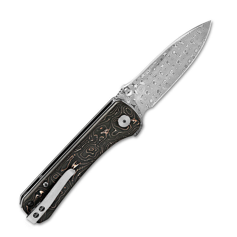 QSP Knife Folding Knife 3.25" Damascus Steel Blade Copper Foil Carbon Fiber Handle 131S -QSP Knife - Survivor Hand Precision Knives & Outdoor Gear Store