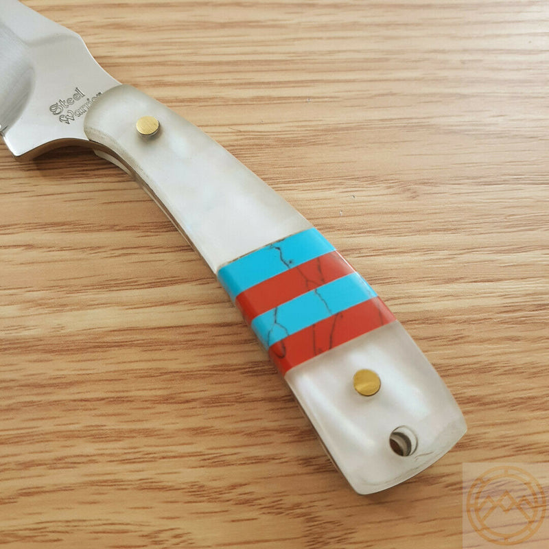 Frost Cutlery Skinner Fixed Knife 3.25" Stainless Steel Blade Blue And Red Stone Inlay/Imitation MOP Handle W534MPRB -Frost Cutlery - Survivor Hand Precision Knives & Outdoor Gear Store