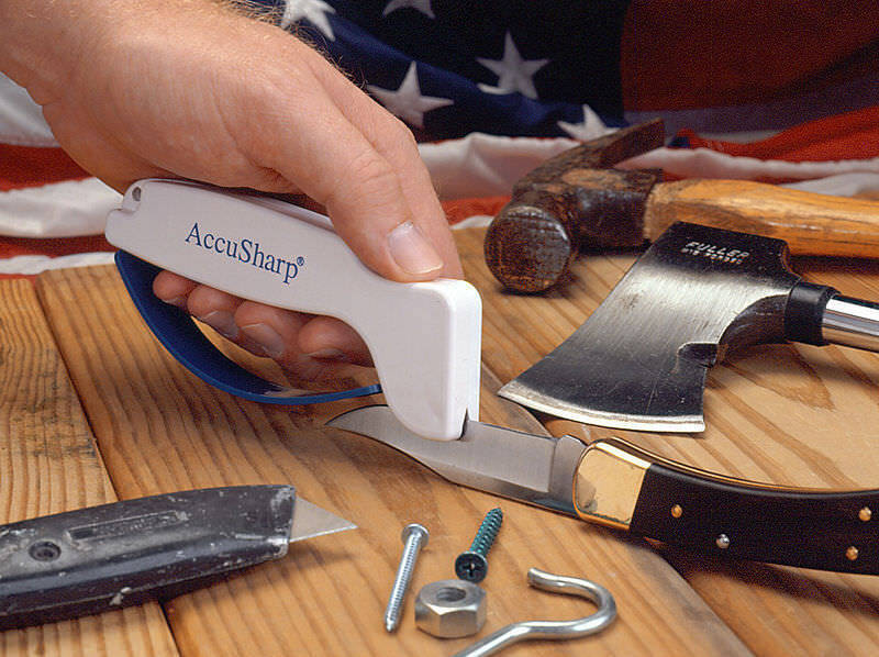 AccuSharp Knife and Tool Sharpener (001) With Blue Finger Guard White Handle S1D -AccuSharp - Survivor Hand Precision Knives & Outdoor Gear Store