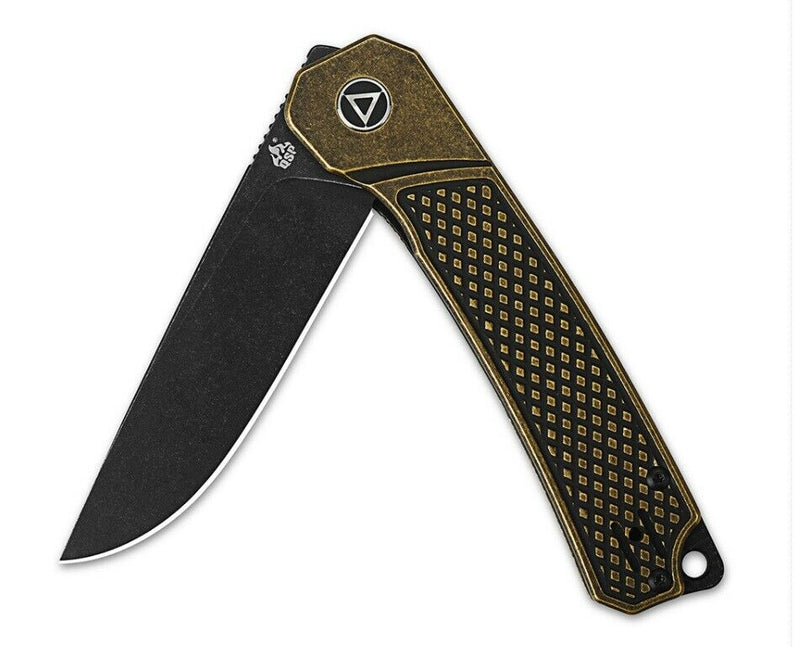 QSP Knife Osprey Folding Knife 3.25" Black 14C28N Steel Blade Brass Handle 139D2 -QSP Knife - Survivor Hand Precision Knives & Outdoor Gear Store