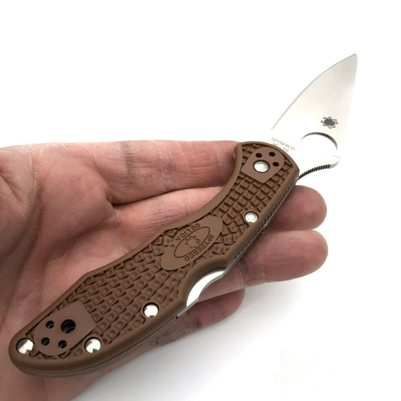 Spyderco Delica Lockback Folding Knife 3" VG-10 Steel Blade Brown Textured FRN Handle 11FPBN -Spyderco - Survivor Hand Precision Knives & Outdoor Gear Store