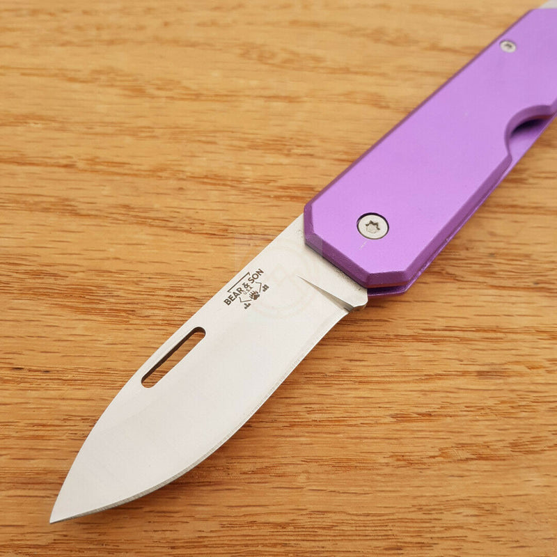 Bear & Son Slip Joint Folding Knife 2.38" High Carbon Steel Blade Purple Aluminum Handle 110PL -Bear & Son - Survivor Hand Precision Knives & Outdoor Gear Store