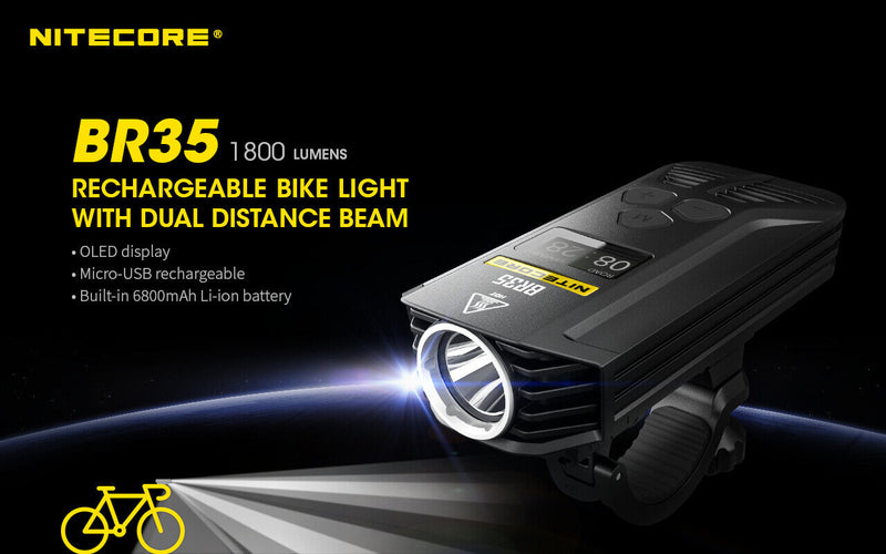 Nitecore Rechargeable Bike Light Water And Impact Resistant Brightness OLED Display Battery Included Full Metal BR35 -Nitecore - Survivor Hand Precision Knives & Outdoor Gear Store