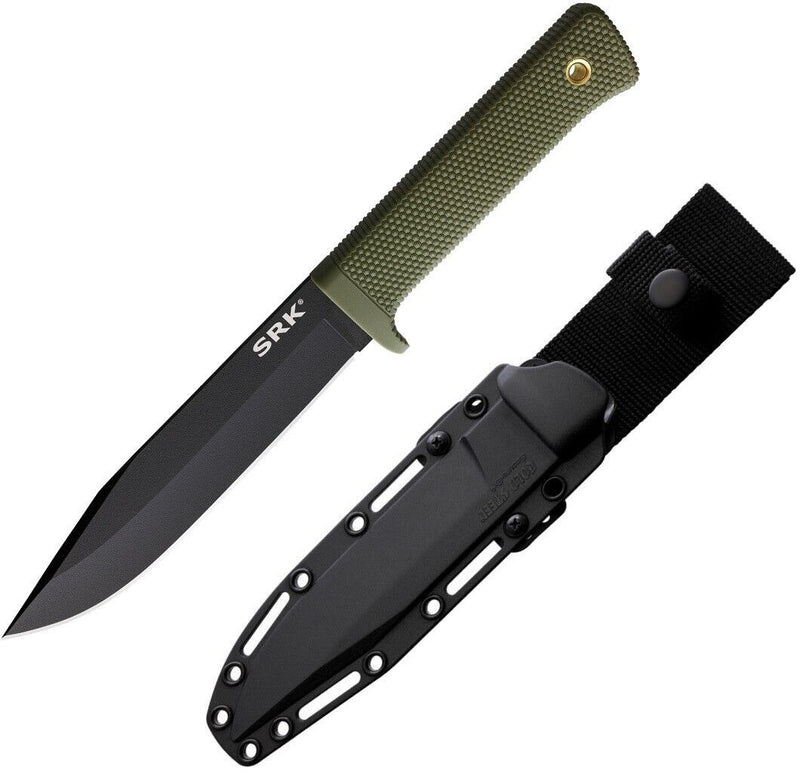 Cold Steel SRK Fixed Knife 6" Black Tuff-Ex Coated SK5 Carbon Steel Clip Point Blade OD Green Kray-Ex Handle 49LCKODBK -Cold Steel - Survivor Hand Precision Knives & Outdoor Gear Store