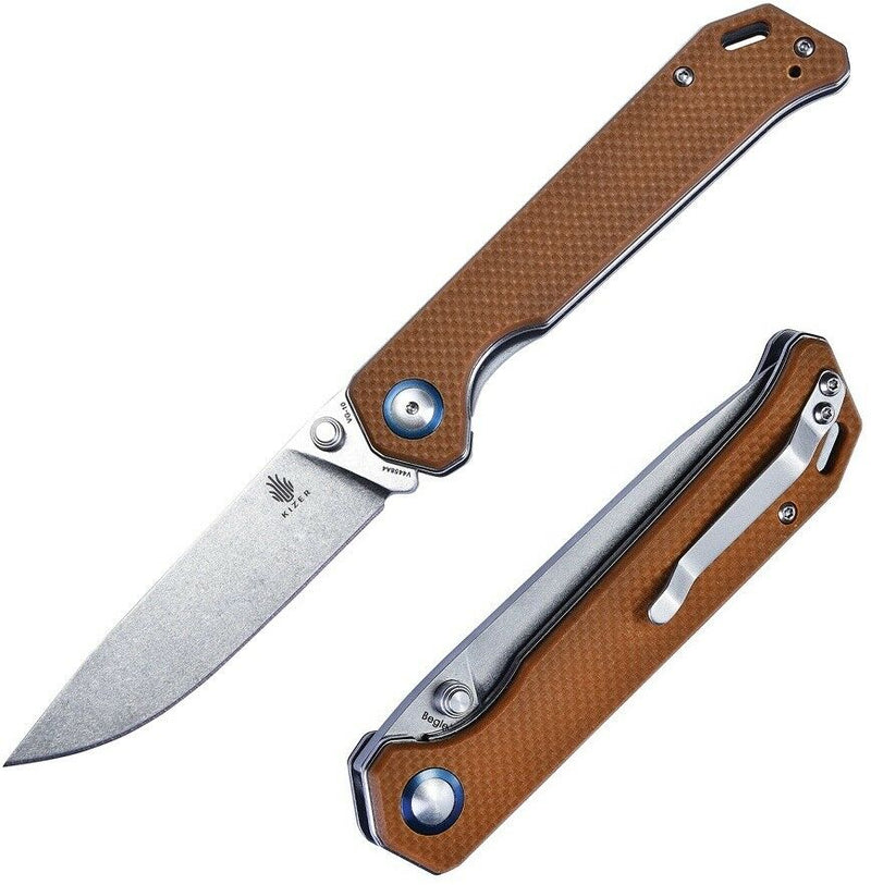 Kizer Cutlery Begleiter Vanguard Folding Knife 3.63" VG-10 Steel Blade Tan G10 Handle KIV4458A4 -Kizer Cutlery - Survivor Hand Precision Knives & Outdoor Gear Store