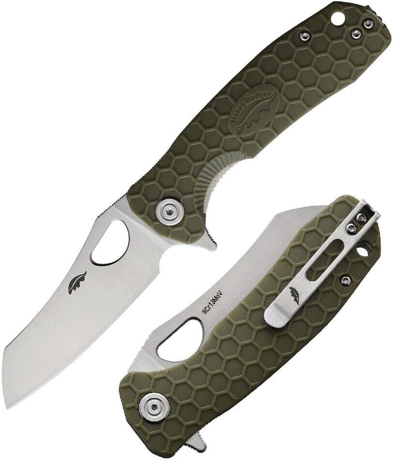 Honey Badger Knives Linerlock Folding Knife 3.13" 8Cr13MoV Steel Warncleaver Blade Green Textured GRN Handle 1040 -Honey Badger Knives - Survivor Hand Precision Knives & Outdoor Gear Store