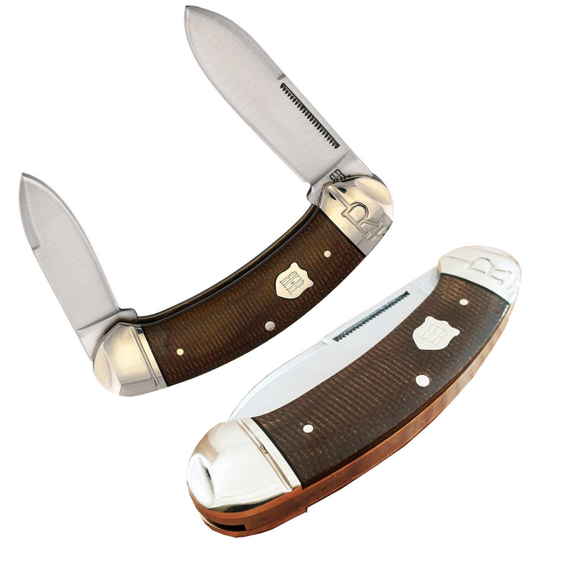 Rough Ryder Bow Canoe Pocket Knife 440 Steel Blades Brown Burlap Micarta Handle 2376 -Rough Ryder - Survivor Hand Precision Knives & Outdoor Gear Store