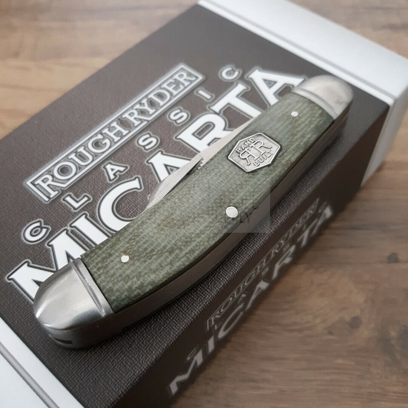 Rough Ryder Sowbelly Pocket Knife Stainless Steel Blades Green Canvas Micarta Handle 1991 -Rough Ryder - Survivor Hand Precision Knives & Outdoor Gear Store