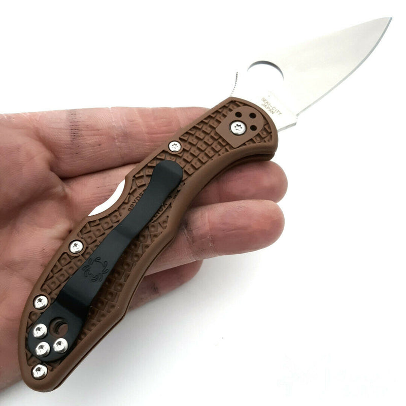 Spyderco Delica Lockback Folding Knife 3" VG-10 Steel Blade Brown Textured FRN Handle 11FPBN -Spyderco - Survivor Hand Precision Knives & Outdoor Gear Store