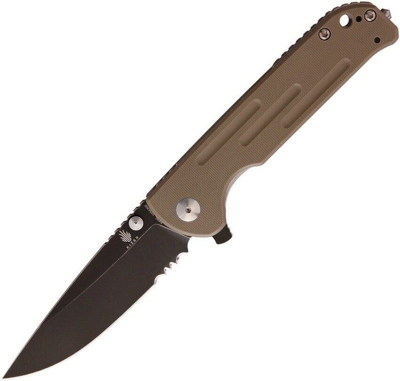 Kizer Cutlery Justice Liner Folding Knife 3.75" N690 Steel Blade Tan G10 Handle KIV4543N2 -Kizer Cutlery - Survivor Hand Precision Knives & Outdoor Gear Store
