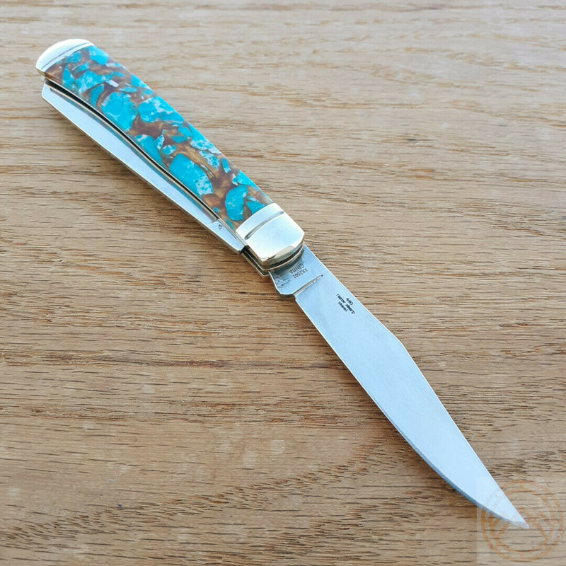 Rough Ryder Trapper Pocket Knife Stainless Steel Blades Amber Turquoise Stone Handle 2001 -Rough Ryder - Survivor Hand Precision Knives & Outdoor Gear Store