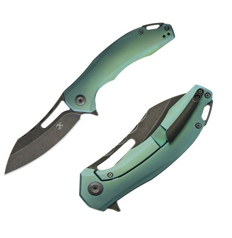 Kansept Spirit Framelock Folding Knife 3.75" S35VN Steel Blade Green Anodized Titanium Handle 002A2 -Kansept Knives - Survivor Hand Precision Knives & Outdoor Gear Store