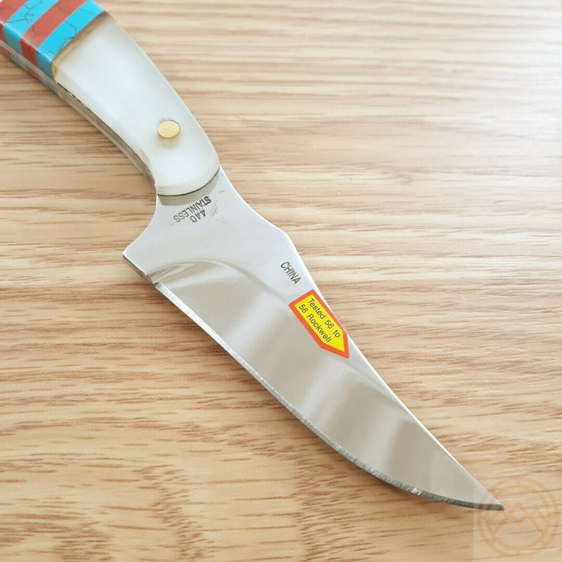 Frost Cutlery Skinner Fixed Knife 3.25" Stainless Steel Blade Blue And Red Stone Inlay/Imitation MOP Handle W534MPRB -Frost Cutlery - Survivor Hand Precision Knives & Outdoor Gear Store