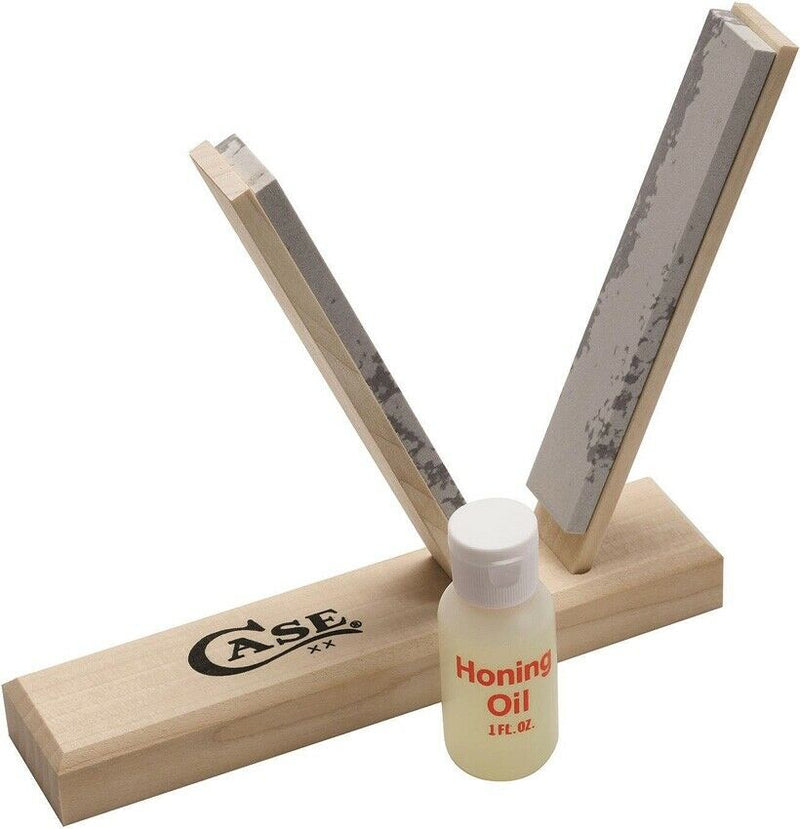 Case XX V Sharpening Kit Arkansas Dry Or Oiled Wooden Base 1 Oz Honing Oil 50153 -Case Cutlery - Survivor Hand Precision Knives & Outdoor Gear Store