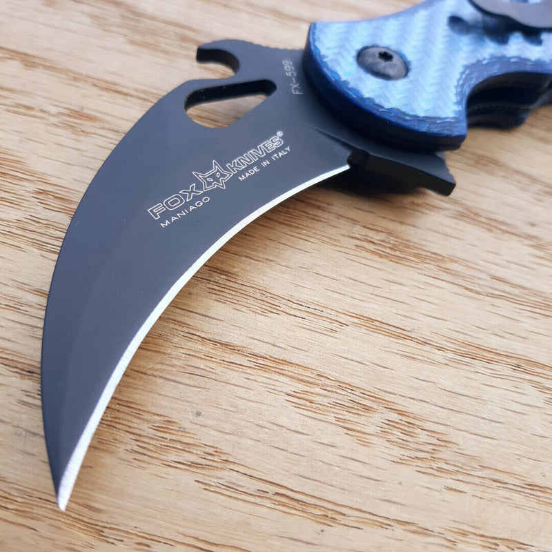 Fox Karambit Framelock Folding Knife 2.5" Stainless Steel Blade Blue G10 Handle 599BLT -Fox - Survivor Hand Precision Knives & Outdoor Gear Store