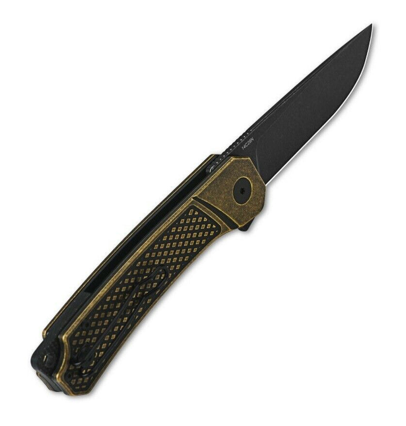 QSP Knife Osprey Folding Knife 3.25" Black 14C28N Steel Blade Brass Handle 139D2 -QSP Knife - Survivor Hand Precision Knives & Outdoor Gear Store