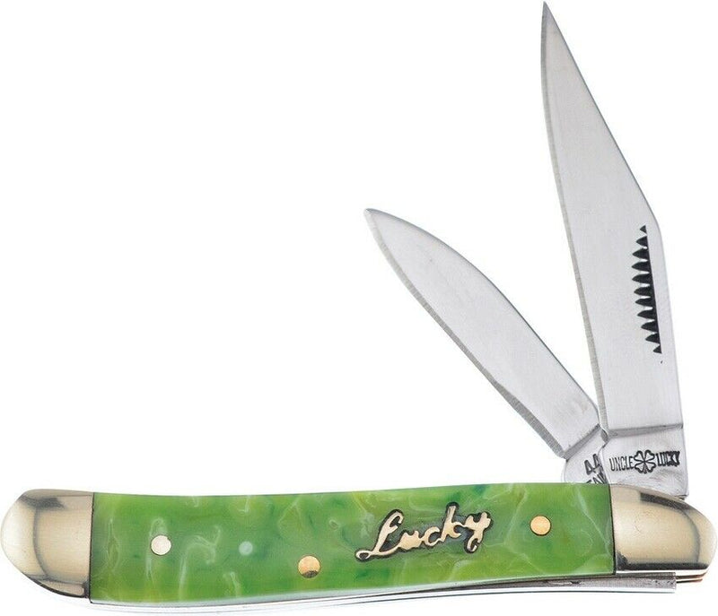 Frost Cutlery Peanut Pocket Knife Stainless Steel Blades Green Smooth Bone Handle ULSW107G -Frost Cutlery - Survivor Hand Precision Knives & Outdoor Gear Store