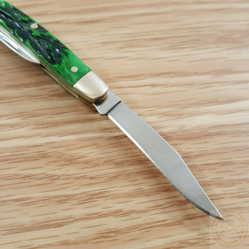 Hen & Rooster Pocket Knife Stainless Steel Clip And Pen Blades Green Pick Bone Handle 302GPB -Hen & Rooster - Survivor Hand Precision Knives & Outdoor Gear Store