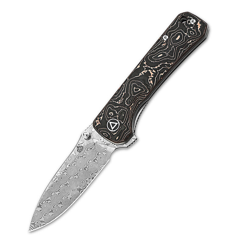 QSP Knife Folding Knife 3.25" Damascus Steel Blade Copper Foil Carbon Fiber Handle 131S -QSP Knife - Survivor Hand Precision Knives & Outdoor Gear Store