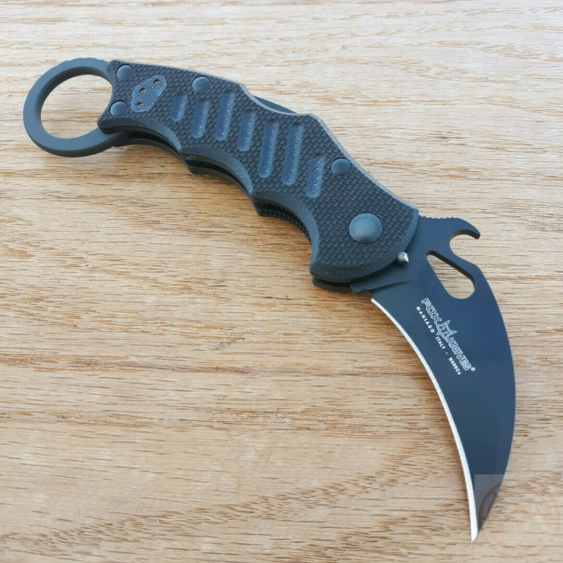 Fox Karambit Lockback Folding Knife 2.5" N690 Steel Blade Black Grooved G10 Handle 599XT -Fox - Survivor Hand Precision Knives & Outdoor Gear Store