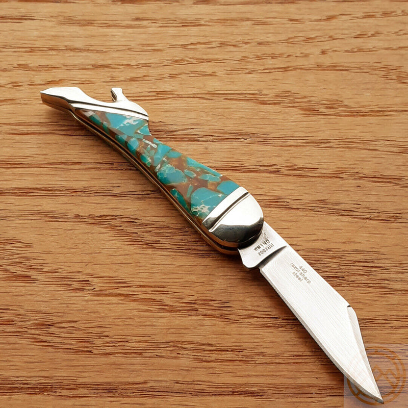 Rough Ryder Leg Folding Knife Stainless Steel Blade Amber Turquoise Stone Handle 2002 -Rough Ryder - Survivor Hand Precision Knives & Outdoor Gear Store