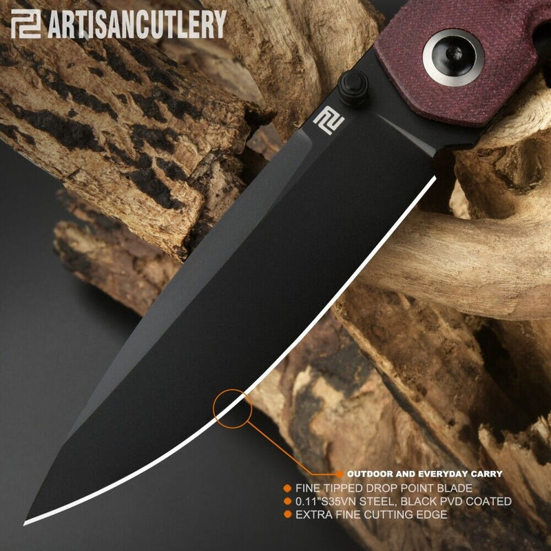 Artisan Sirius Folding Knife 3.54" S35VN Steel Blade Brown Micarta Handle Z1849PBDRC -Artisan - Survivor Hand Precision Knives & Outdoor Gear Store