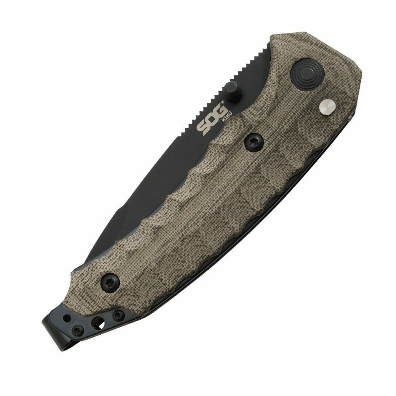 SOG Kiku Folding Knife 3.5" S35VN Steel Tanto Blade Green Linen Micarta Handle KU3004 -SOG - Survivor Hand Precision Knives & Outdoor Gear Store