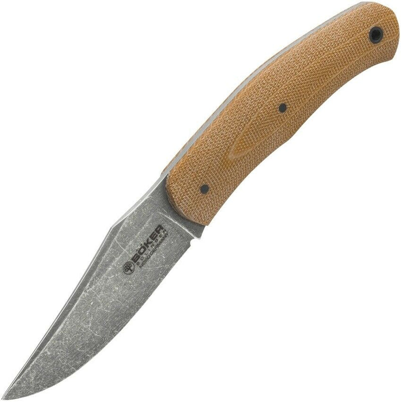 Boker Boxer Fixed Knife 3.25" N690 Steel Blade Natural Canvas Micarta Handle 120503 -Boker - Survivor Hand Precision Knives & Outdoor Gear Store