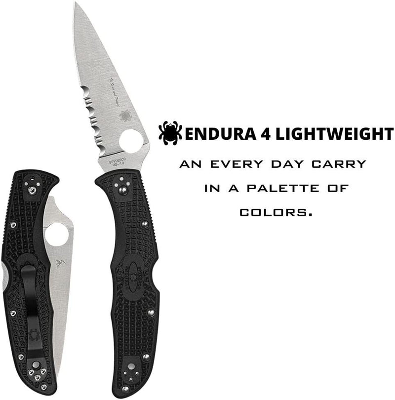 Spyderco Endura 4 Lockback Folding Knife 3.88" VG-10 Steel Blade Black Bi-Directional Texture FRN Handle 10FPSBKBL -Spyderco - Survivor Hand Precision Knives & Outdoor Gear Store