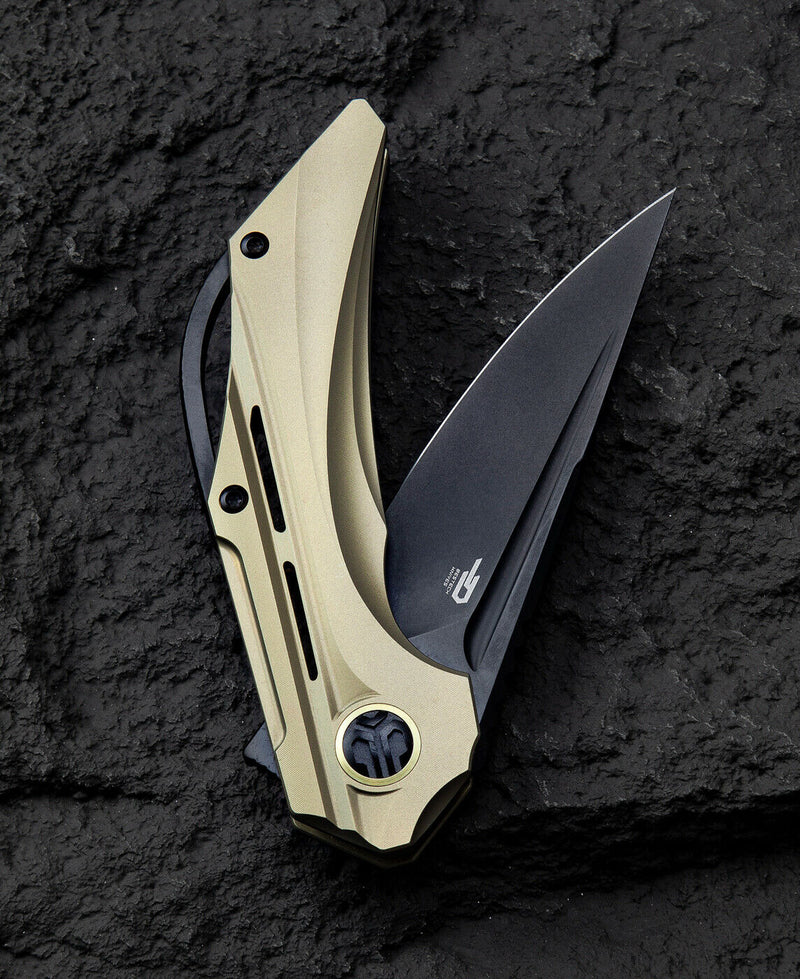 Bestech Knives Vigil Folding Knife 3.25" Bohler M390 Steel Blade Gold Titanium Handle T2201E -Bestech Knives - Survivor Hand Precision Knives & Outdoor Gear Store