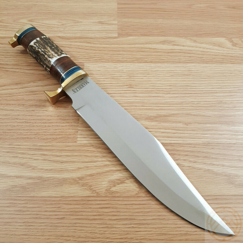 Marbles Fixed Knife 10" Satin Finish Stainless Steel Bowie Blade Stag/Brass Handle 589 -Marbles - Survivor Hand Precision Knives & Outdoor Gear Store