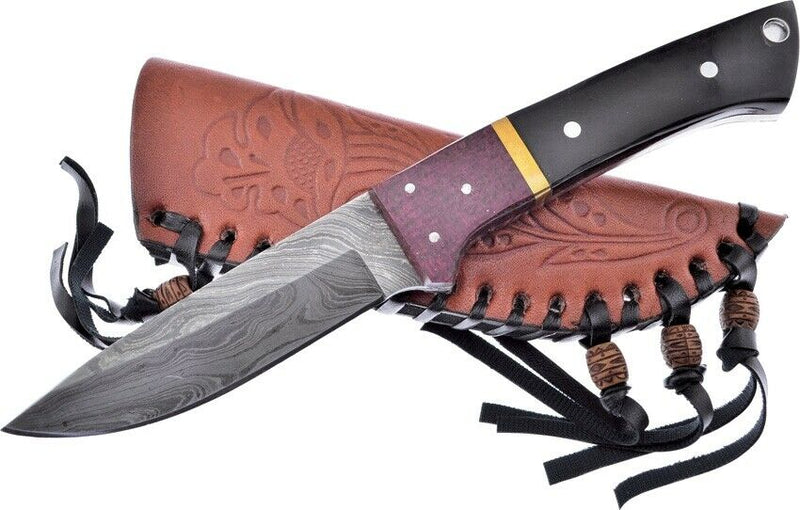 Frost Cutlery Hunter Fixed Knife 4.25" Damascus Steel Blade Buffalo Horn Handle W4762BHD -Frost Cutlery - Survivor Hand Precision Knives & Outdoor Gear Store