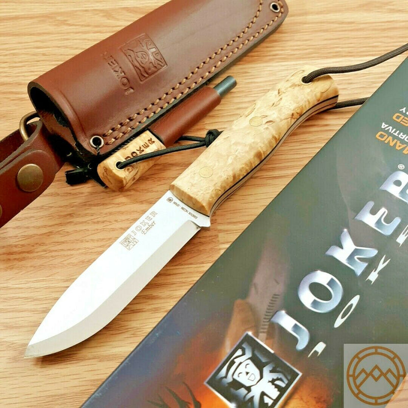 Joker Ember Bushcraft Fixed Knife 4" 14C28N Steel Full Tang Blade Curly Burch Handle RCL122P -Joker - Survivor Hand Precision Knives & Outdoor Gear Store