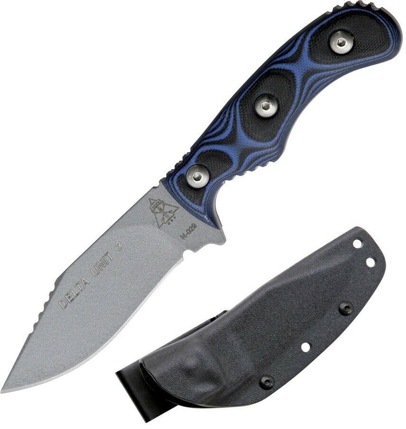 TOPS Delta Unit 3 Fixed Knife 3.5" 1095HC Steel Full Tang Blade Black / Blue G-10 DEUT03 -TOPS - Survivor Hand Precision Knives & Outdoor Gear Store