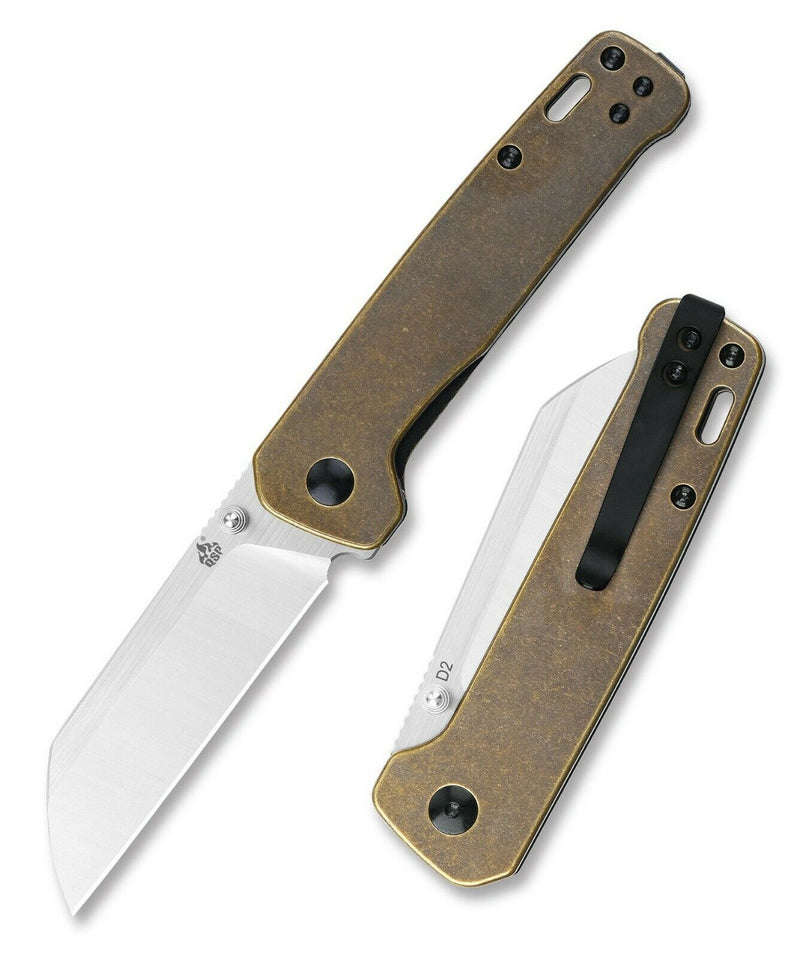 QSP Knife Penguin Linerlock Folding Knife 3" D2 Tool Steel Blade Brass Handle 130F -QSP Knife - Survivor Hand Precision Knives & Outdoor Gear Store