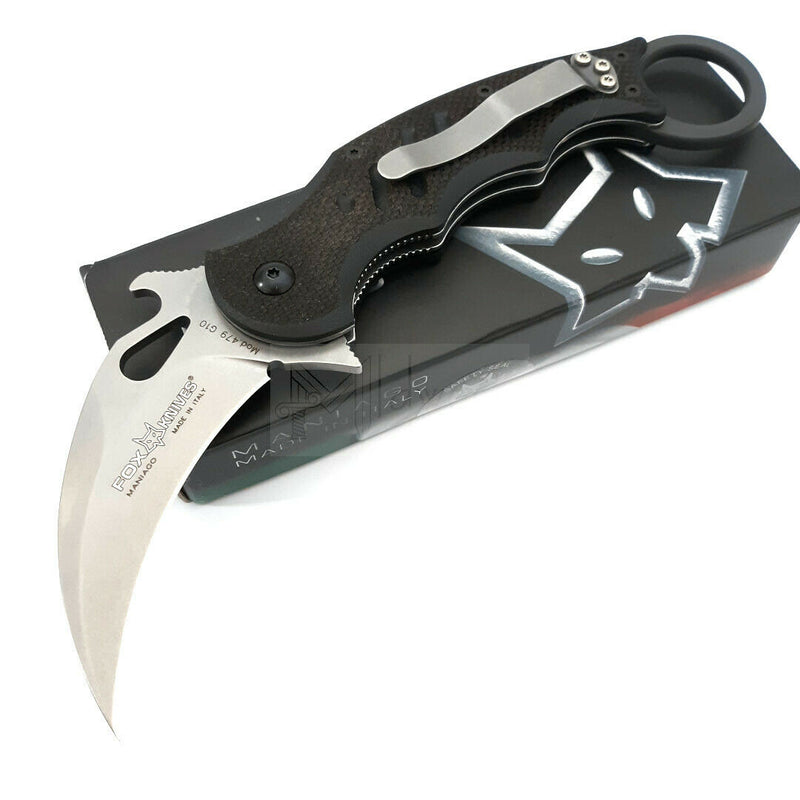 Fox Karambit Folding Knife 3" Stonewash Finish N690Co Steel Blade Black G10 Handle X479SW -Fox - Survivor Hand Precision Knives & Outdoor Gear Store