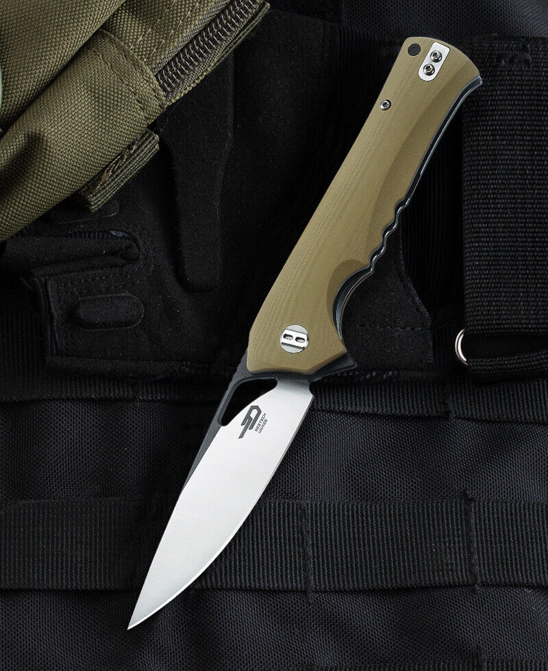 Bestech Knives Muskie Folding Knife 3.75" D2 Tool Steel Blade Beige G10 Handle G20C2 -Bestech Knives - Survivor Hand Precision Knives & Outdoor Gear Store