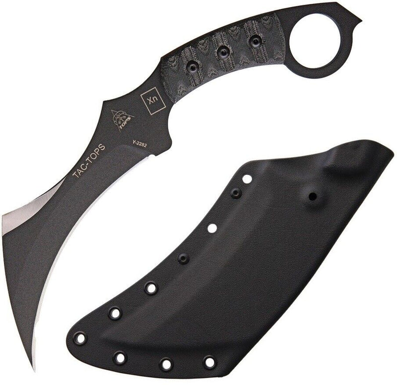 TOPS Tac Fixed Knife 7.13" Black Traction Coated 1095HC Steel Karambit Full Tang Blade Canvas Micarta Handle TAC01RMT -TOPS - Survivor Hand Precision Knives & Outdoor Gear Store