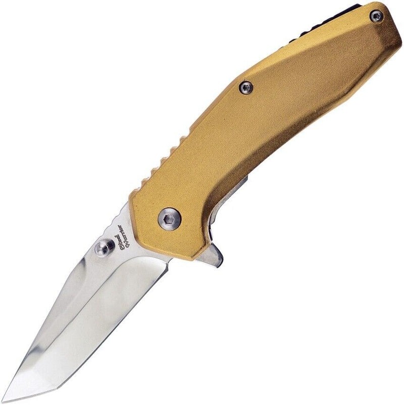 Frost Cutlery Linerlock A/O Folding Knife 2.75" Stainless Steel Tanto Blade Desert Tan Aluminum Handle W888DS -Frost Cutlery - Survivor Hand Precision Knives & Outdoor Gear Store