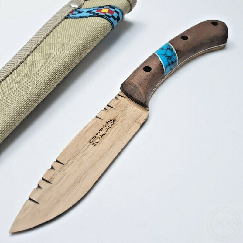 Condor River Wooden Kit Fixed Knife 3.5" Natural Wood Blade Walnut/Turquoise Handle 282935HI -Condor - Survivor Hand Precision Knives & Outdoor Gear Store