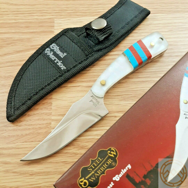 Frost Cutlery Skinner Fixed Knife 3.25" Stainless Steel Blade Blue And Red Stone Inlay/Imitation MOP Handle W534MPRB -Frost Cutlery - Survivor Hand Precision Knives & Outdoor Gear Store