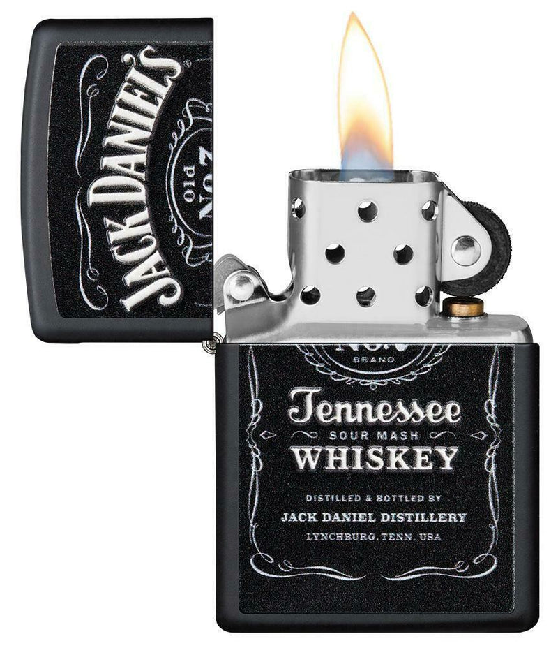 Zippo Jack Daniels Lighter Black Matte All Metal Construction Dimensions: 1.44" x 2.25" 17093 -Zippo - Survivor Hand Precision Knives & Outdoor Gear Store