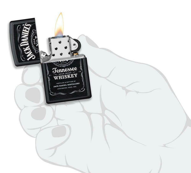 Zippo Jack Daniels Lighter Black Matte All Metal Construction Dimensions: 1.44" x 2.25" 17093 -Zippo - Survivor Hand Precision Knives & Outdoor Gear Store