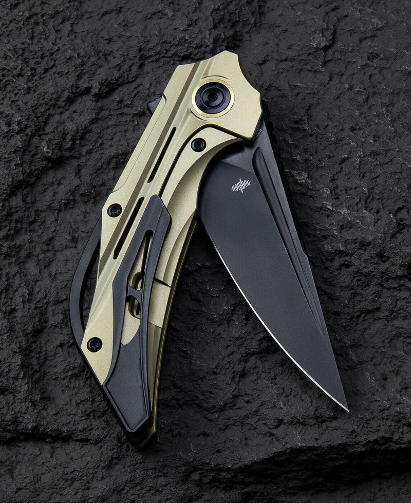 Bestech Knives Vigil Folding Knife 3.25" Bohler M390 Steel Blade Gold Titanium Handle T2201E -Bestech Knives - Survivor Hand Precision Knives & Outdoor Gear Store