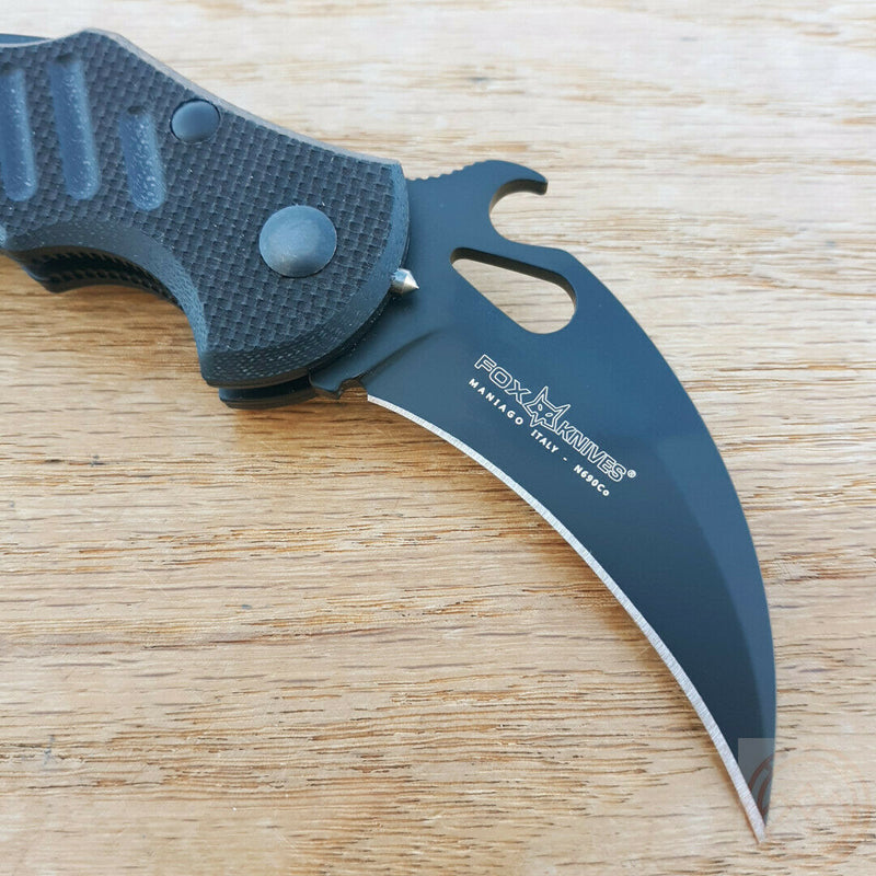 Fox Karambit Lockback Folding Knife 2.5" N690 Steel Blade Black Grooved G10 Handle 599XT -Fox - Survivor Hand Precision Knives & Outdoor Gear Store