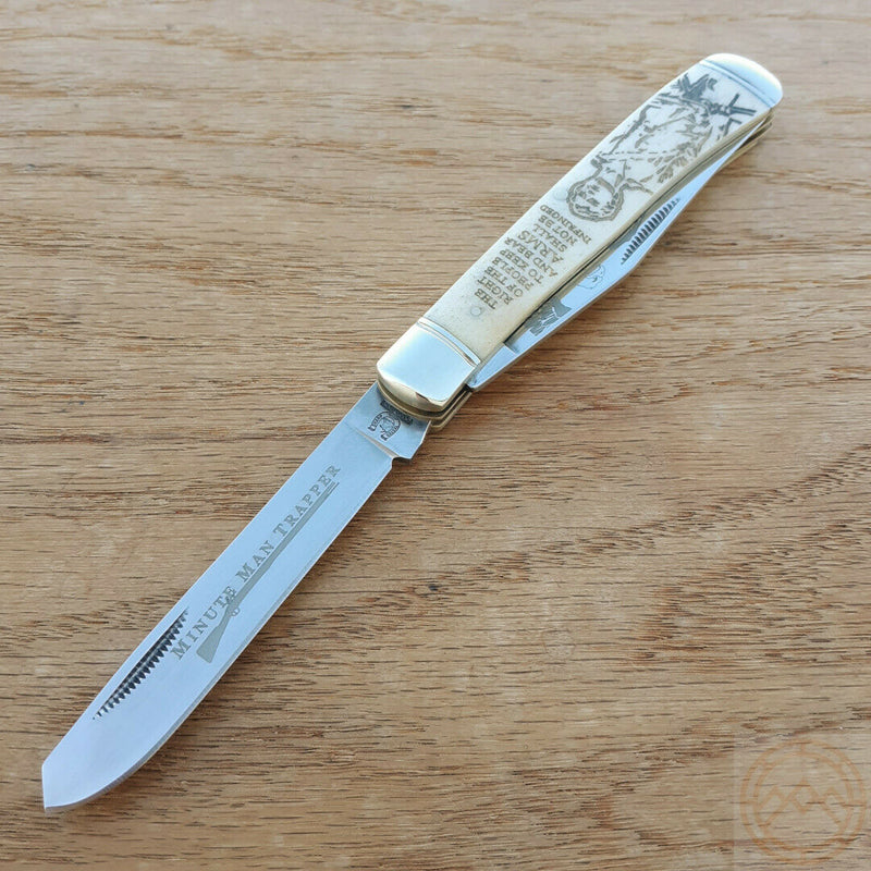 Rough Ryder Minute Man Trapper Pocket Knife Stainless Steel Blades White Bone Handle 1447 -Rough Ryder - Survivor Hand Precision Knives & Outdoor Gear Store